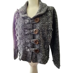 Chadwicks Detailed Gray Marled Cardigan Short Chunky Sweater Vintage Size XL